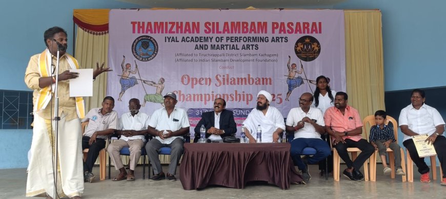 திருச்சியில் தமிழன் சிலம்ப பாசறை இயல் நாட்டார் கலை மற்றும் பண்பாட்டு நடுவம் சார்பில் 2025 க்கான மாபெரும் சிலம்பப் போட்டி