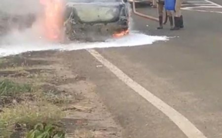 திருச்சி அருகே மணப்பாறையில் சாலையில் பழுதாகி நின்று கொண்டு இருந்த கார் திடிரென தீப்பிடித்து எரிந்ததால் பரபரப்பு முற்றிலுமாக கார் எரிந்து நாசம் 