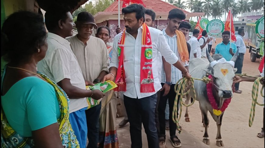 *திருவெறும்பூர் தொகுதியில் தனது பிரச்சாரத்தை துவங்கிய நாம் தமிழர் கட்சியின் வேட்பாளர் ஜல்லிக்கட்டு ராஜேஷ், அமைச்சர் அன்பில் மகேஷ் பொய்யாமொழிக்கு சவால் விடுத்தார்*